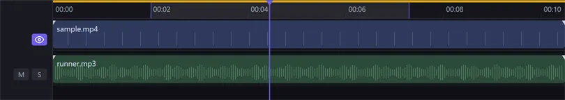 The timeline ruler with an in/out range: accent-coloured edges at the 00 in point and 00 out point, and the range between them shaded