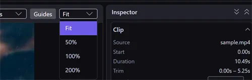 The Fit ▾ menu open, listing Fit, 50%, 100%, and 200%
